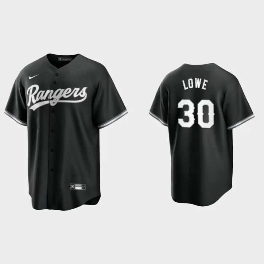 Texas Rangers Nathaniel Lowe 2021 All Black Fashion Replica Jersey – Black White