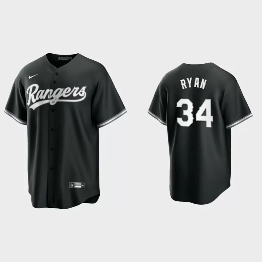 Texas Rangers Nolan Ryan 2021 All Black Fashion Replica Jersey – Black White