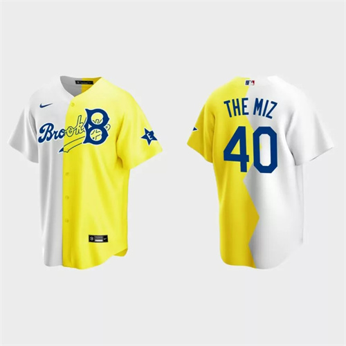 The Miz Brooklyn Dodgers 2022 MLB All-Star Celebrity Softball Game Split Jersey – White Yellow.jpg