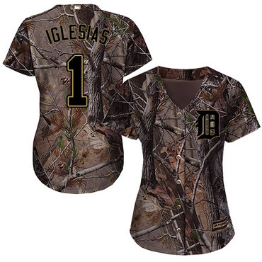 Tigers #1 Jose Iglesias Camo Realtree Collection Cool Base Women's Stitched Baseball Jersey