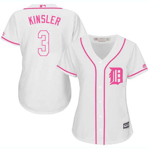 Tigers #3 Ian Kinsler White Pink Fashion Women's Stitched MLB Jersey