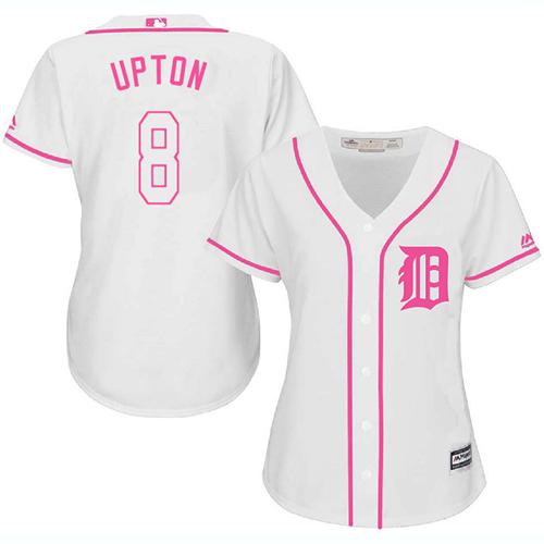 Tigers #8 Justin Upton White Pink Fashion Women's Stitched MLB Jersey