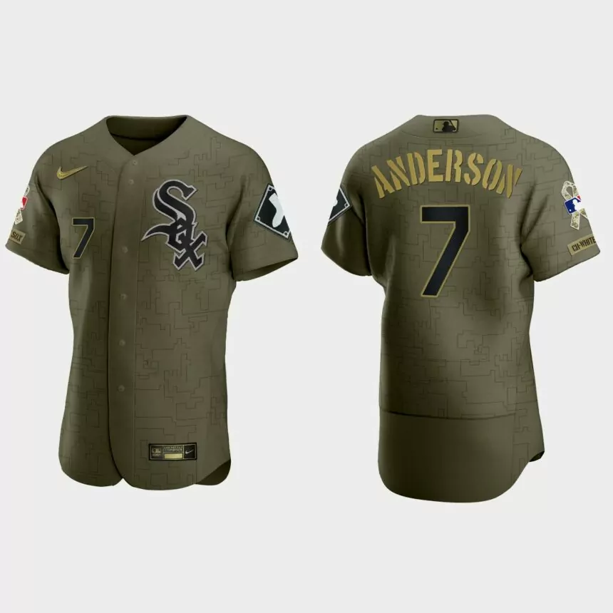 Tim Anderson Chicago White Sox 2021 Salute to Service Digital Camo Jersey – Green
