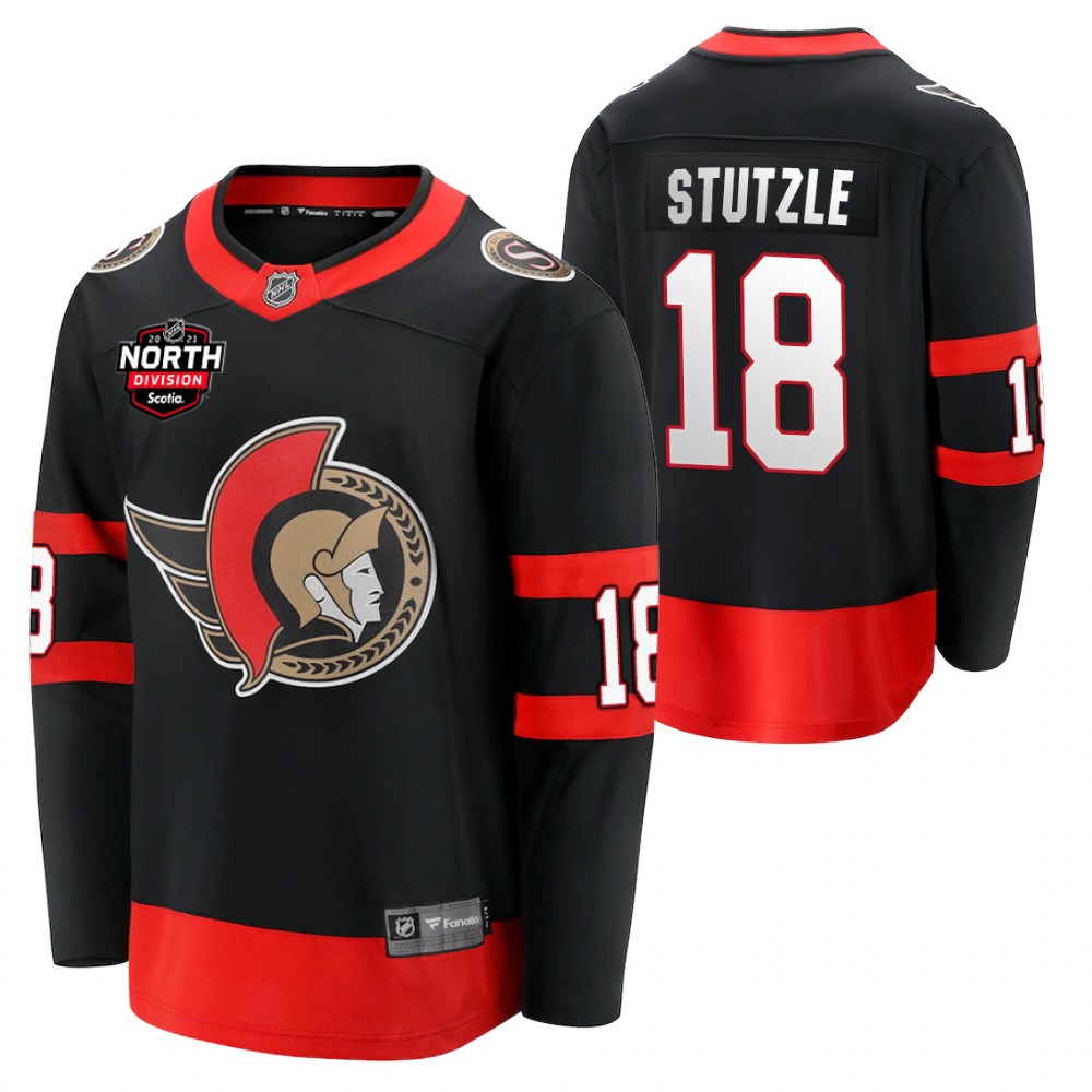 Tim Stutzle Senators 2021 North Division Patch Jersey Black Home