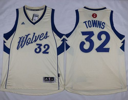 Timberwolves #32 Karl-Anthony Towns Cream 2015-2016 Christmas Stitched NBA Jersey