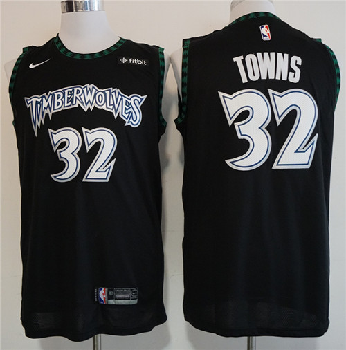 Timberwolves 32 Karl-Anthony Towns Black Nike Hardwood Classics Swingman Jersey