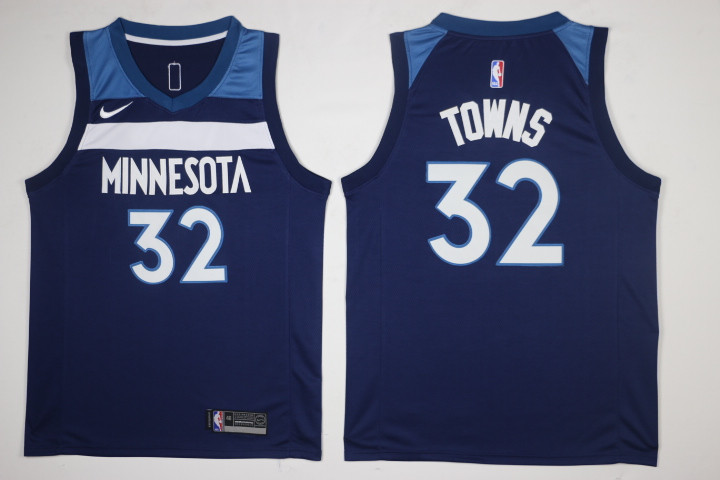 Timberwolves 32 Karl-Anthony Towns Navy Nike Jersey