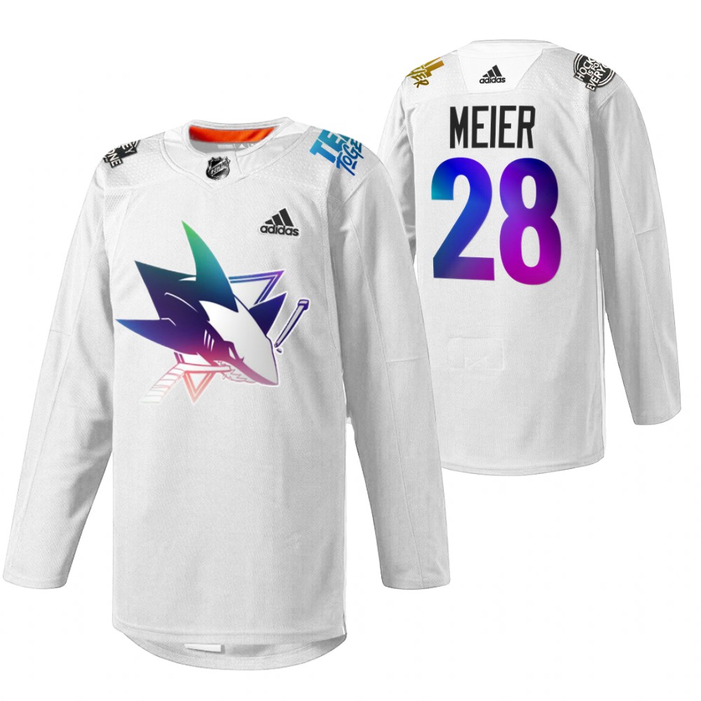 Timo Meier Sharks Pride Night 2022 Jersey White HockeyIsForEveryone
