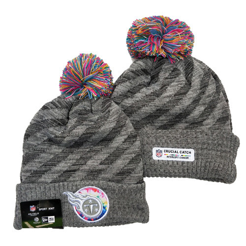 Titans Team Logo Gray 2020 NFL Crucial Catch Sport Pom Cuffed Knit Hat YD