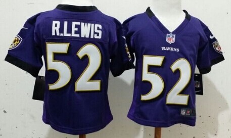 Toddler's Baltimore Ravens #52 Ray Lewis Purple Nik Football Stitched Jersey