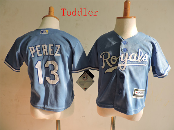Toddler Kansas City Royals #13 Salvador Perez Alternate Light Blue Cool Base Jersey