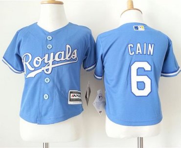 Toddler Kansas City Royals #6 Lorenzo Cain Light Blue Alternate 1 Cool Base Stitched Baseball Jersey