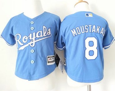 Toddler Kansas City Royals #8 Mike Moustakas Light Blue Alternate 1 Cool Base Stitched Baseball Jersey