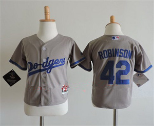 Toddler Los Angeles Dodgers #42 Jackie Robinson Gray Road Stitched MLB Majestic Cool Base Jersey
