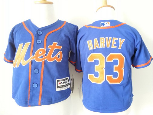 Toddler New York Mets #33 Matt Harvey Alternate Blue With Orange MLB Majestic Baseball Jersey