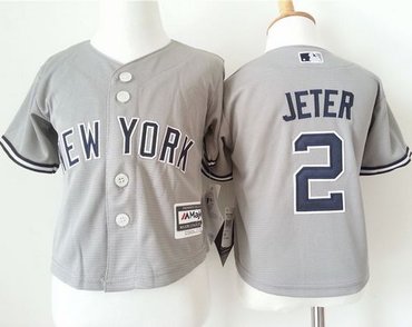 Toddler New York Yankees #2 Derek Jeter Grey Cool Base Stitched Baseball Jersey