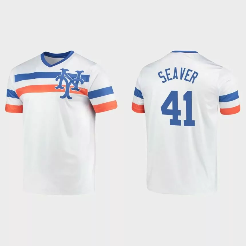 Tom Seaver New York Mets Cooperstown Collection V-Neck Jersey – White