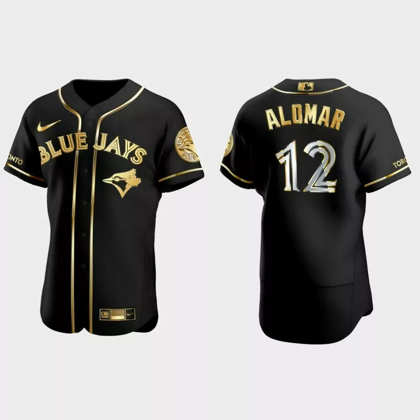 Toronto Blue Jays #12 Roberto Alomar Gold Edition Authentic Jersey – Black