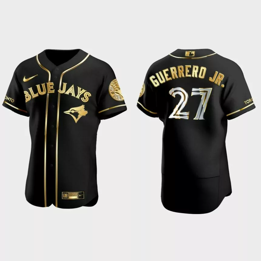 Toronto Blue Jays #27 Vladimir Guerrero Jr. Gold Edition Authentic Jersey – Black