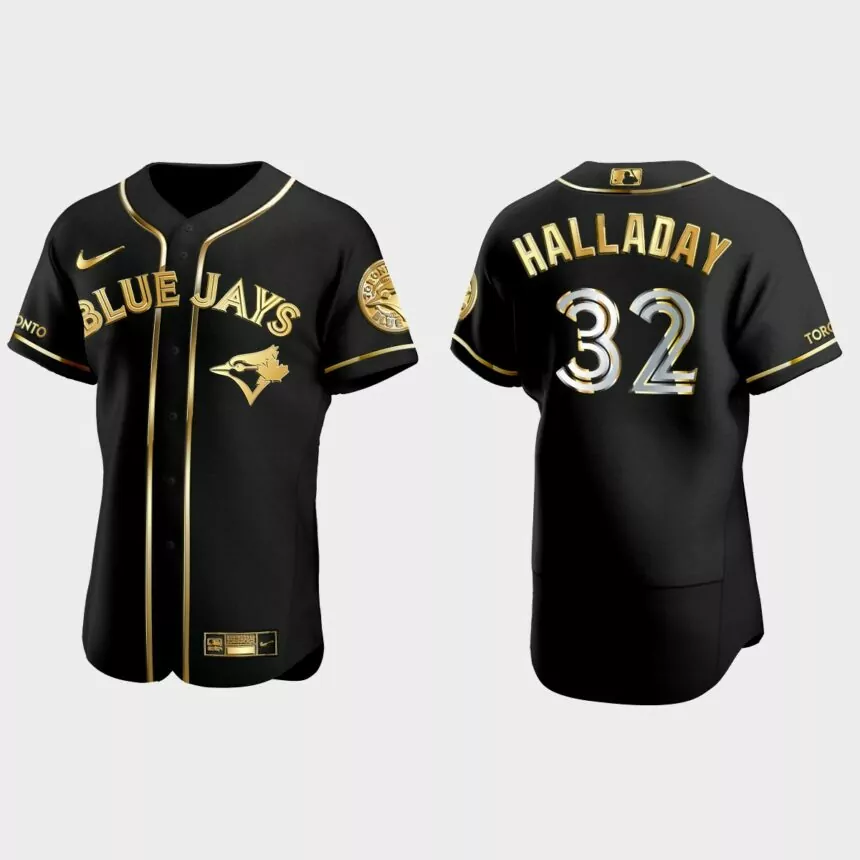 Toronto Blue Jays #32 Roy Halladay Gold Edition Authentic Jersey – Black