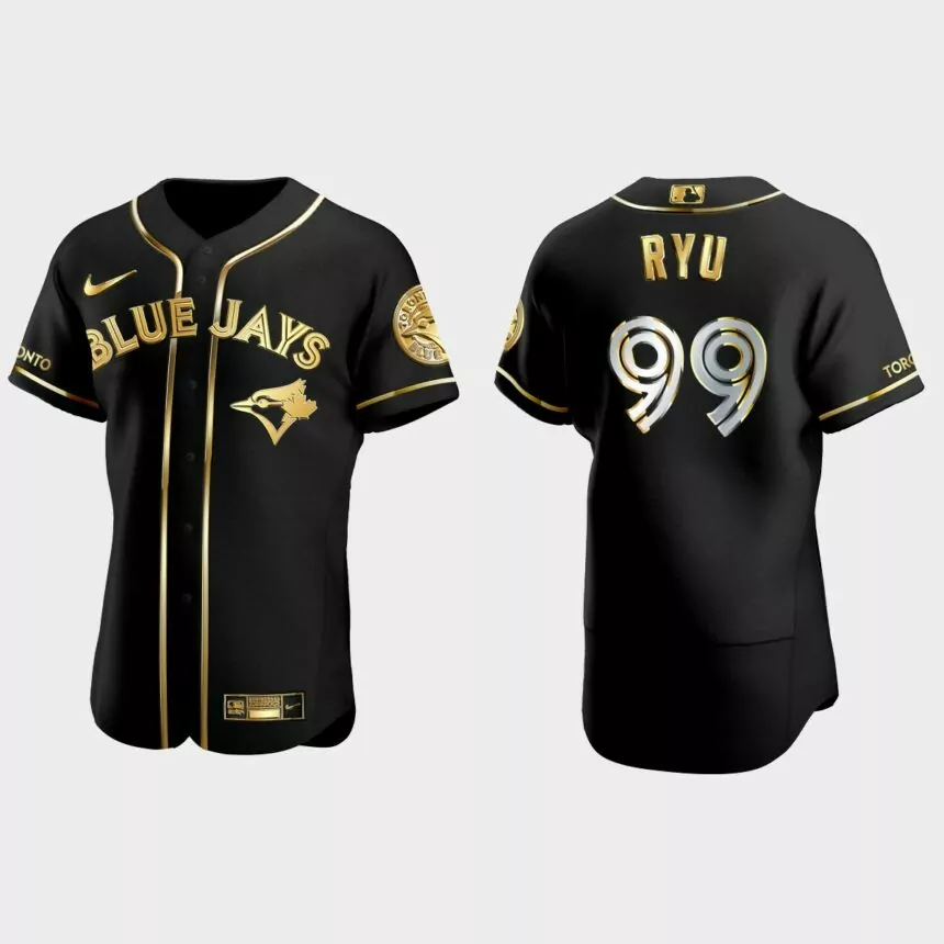 Toronto Blue Jays #99 Hyun-Jin Ryu Gold Edition Authentic Jersey – Black