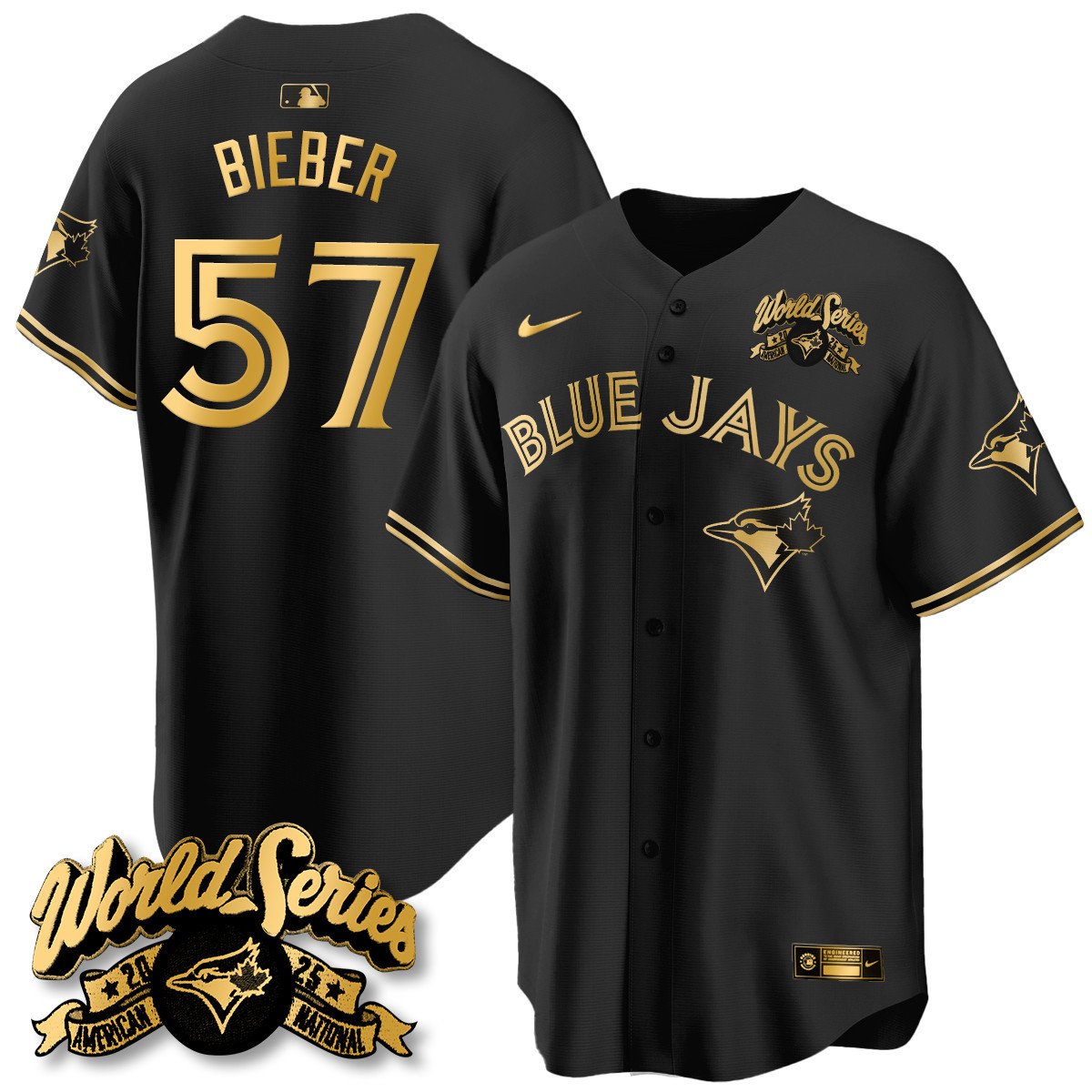 Toronto Blue Jays 2025 American League Champions Jersey - All Stitched   Shane Bieber  -  57