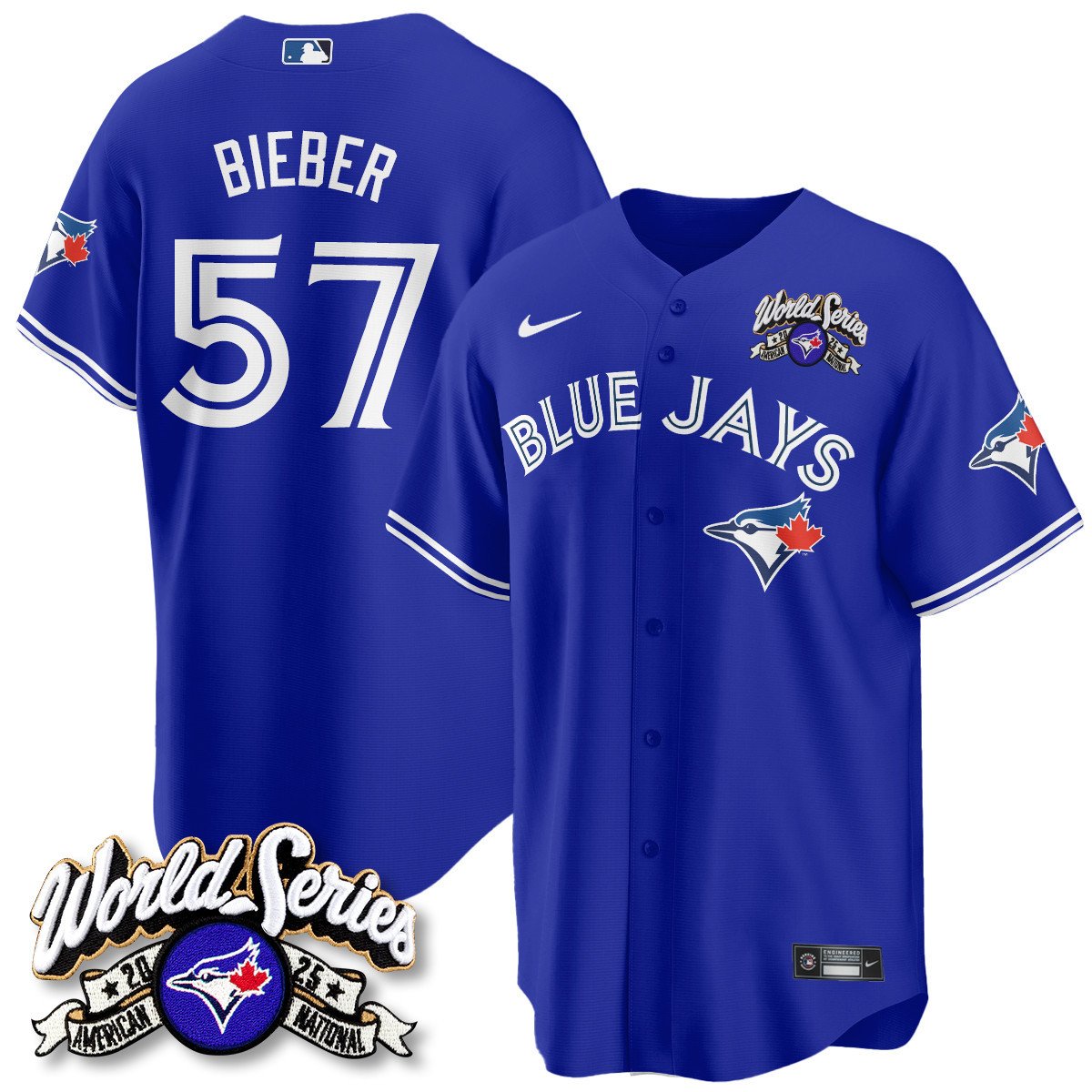 Toronto Blue Jays 2025 American League Champions Jersey - All Stitched   Shane Bieber - 57