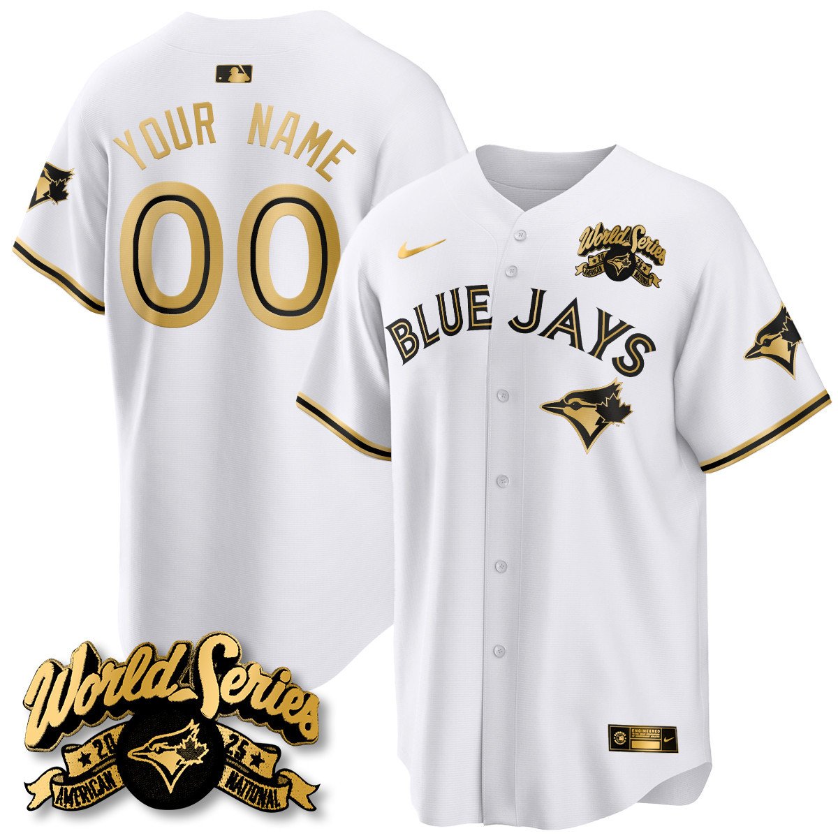 Toronto Blue Jays 2025 American League Champions Jersey - All Stitched   White Gold