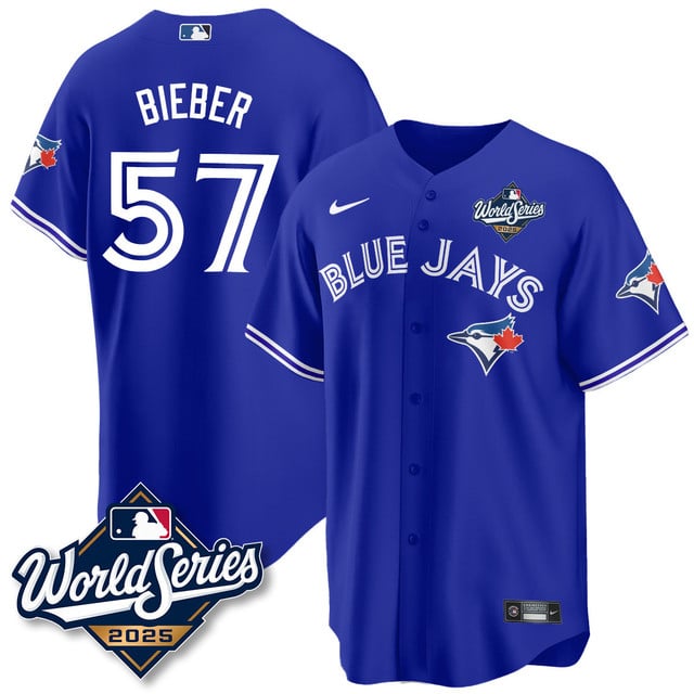 Toronto Blue Jays 2025 World Series Jersey - All Stitched Shane Bieber  -  57