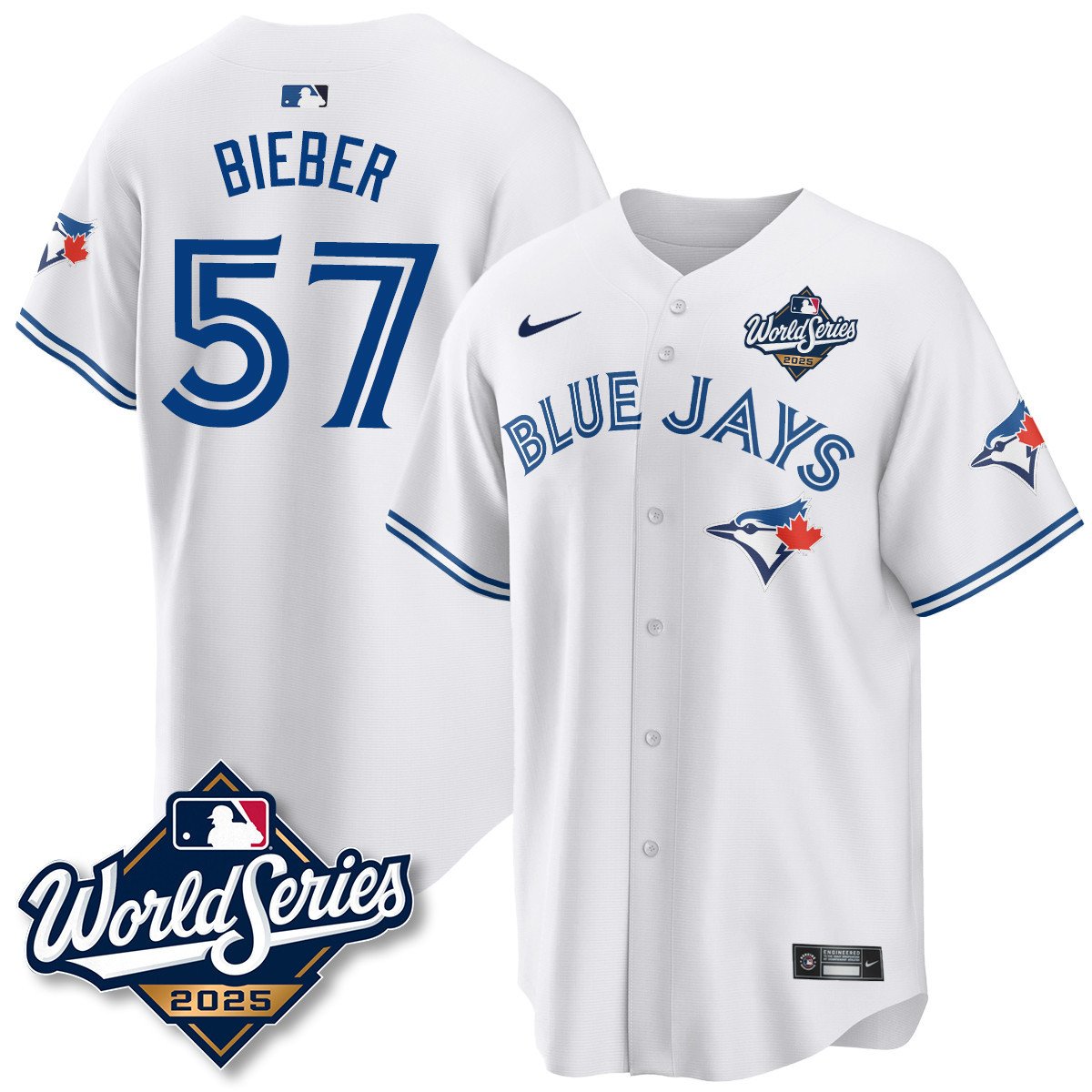 Toronto Blue Jays 2025 World Series Jersey - All Stitched Shane Bieber  - 57