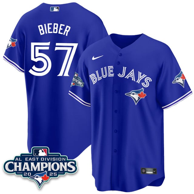 Toronto Blue Jays AL East Division Champions Jersey - All Stitched Shane Bieber    -  57
