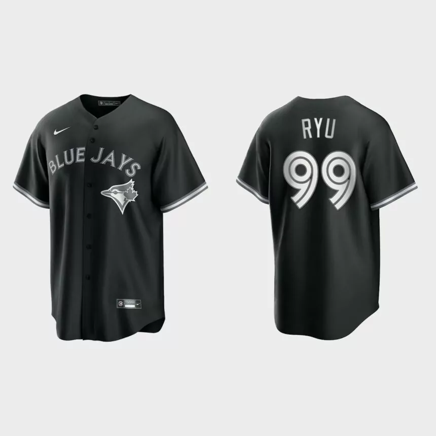 Toronto Blue Jays Hyun-Jin Ryu 2021 All Black Fashion Replica Jersey – Black White