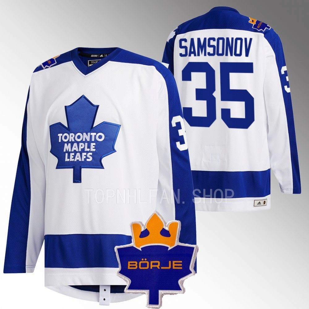 Toronto Maple Leafs Ilya Samsonov White Memorial Borje Patch Classic Jersey