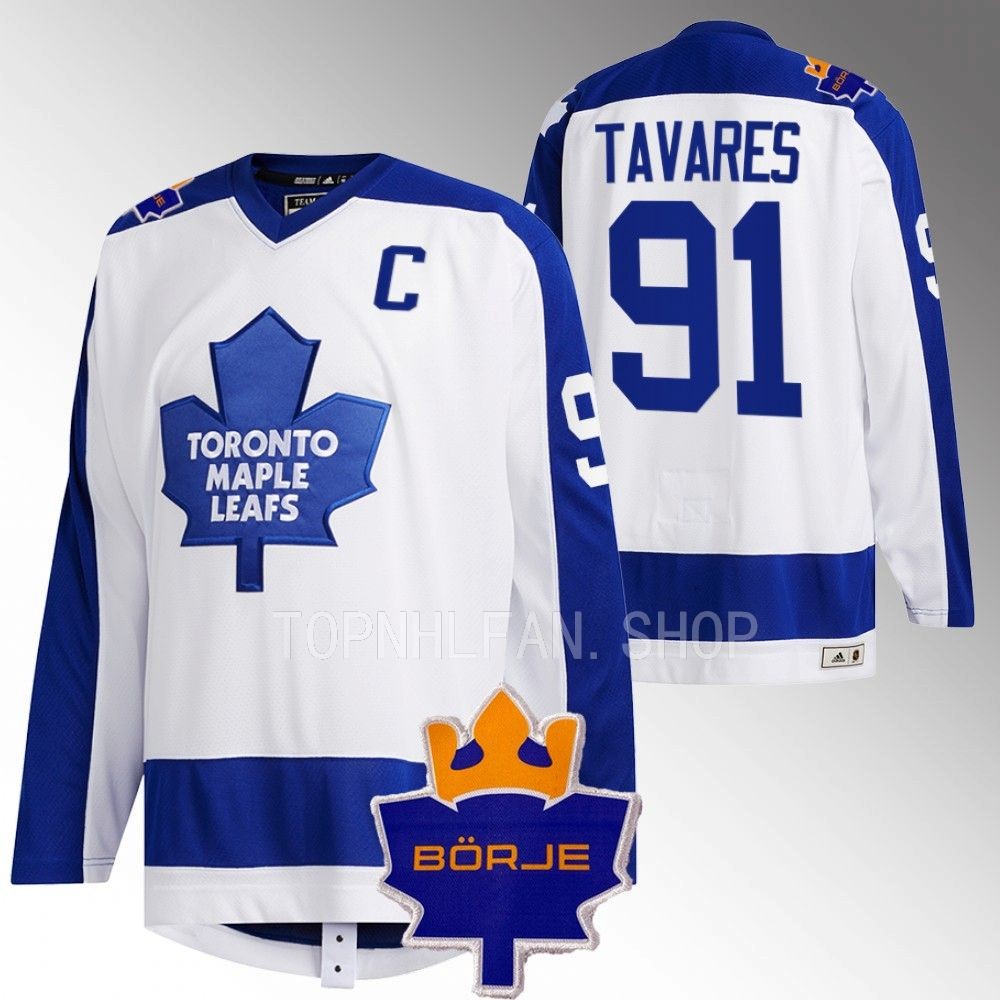 Toronto Maple Leafs John Tavares White Memorial Borje Patch Classic Jersey