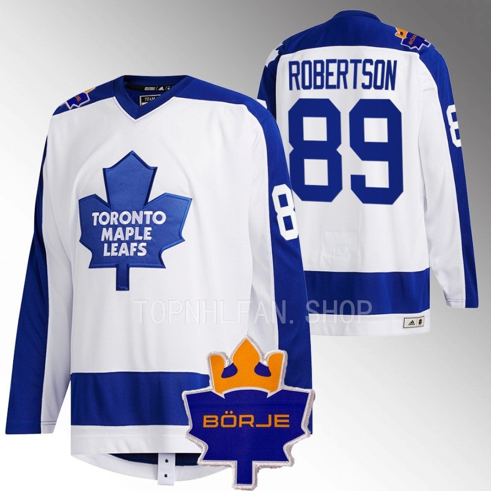 Toronto Maple Leafs Nick Robertson White Memorial Borje Patch Classic Jersey