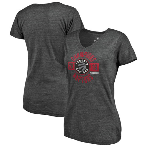 Toronto Raptors Fanatics Branded Women's 2019 NBA Finals Champions Wings To Fly Tri Blend V Neck T-Shirt Heather Charcoal