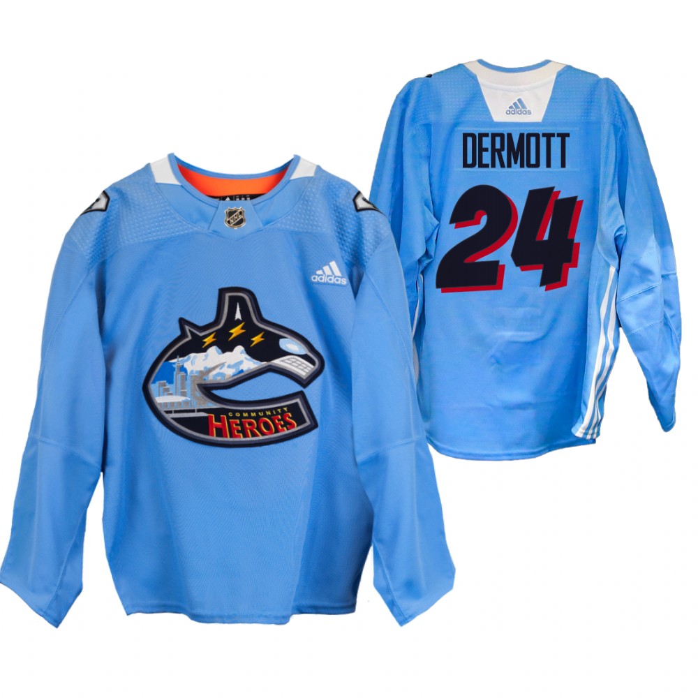 Travis Dermott Canucks Community Heroes Jersey Blue Warm Up