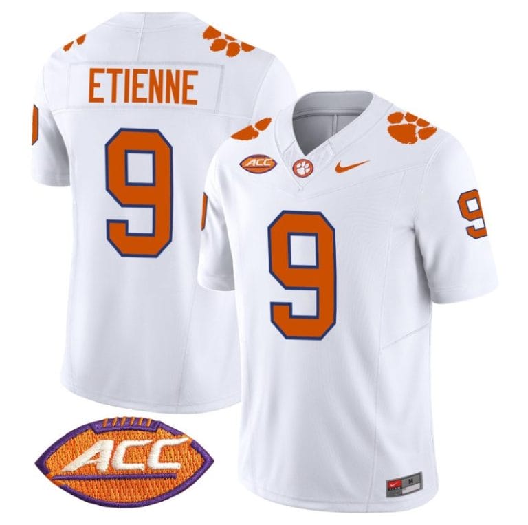 Travis Etienne Jersey #9 Clemson Tigers Vapor Limited Acc Patch College Football Stitched White