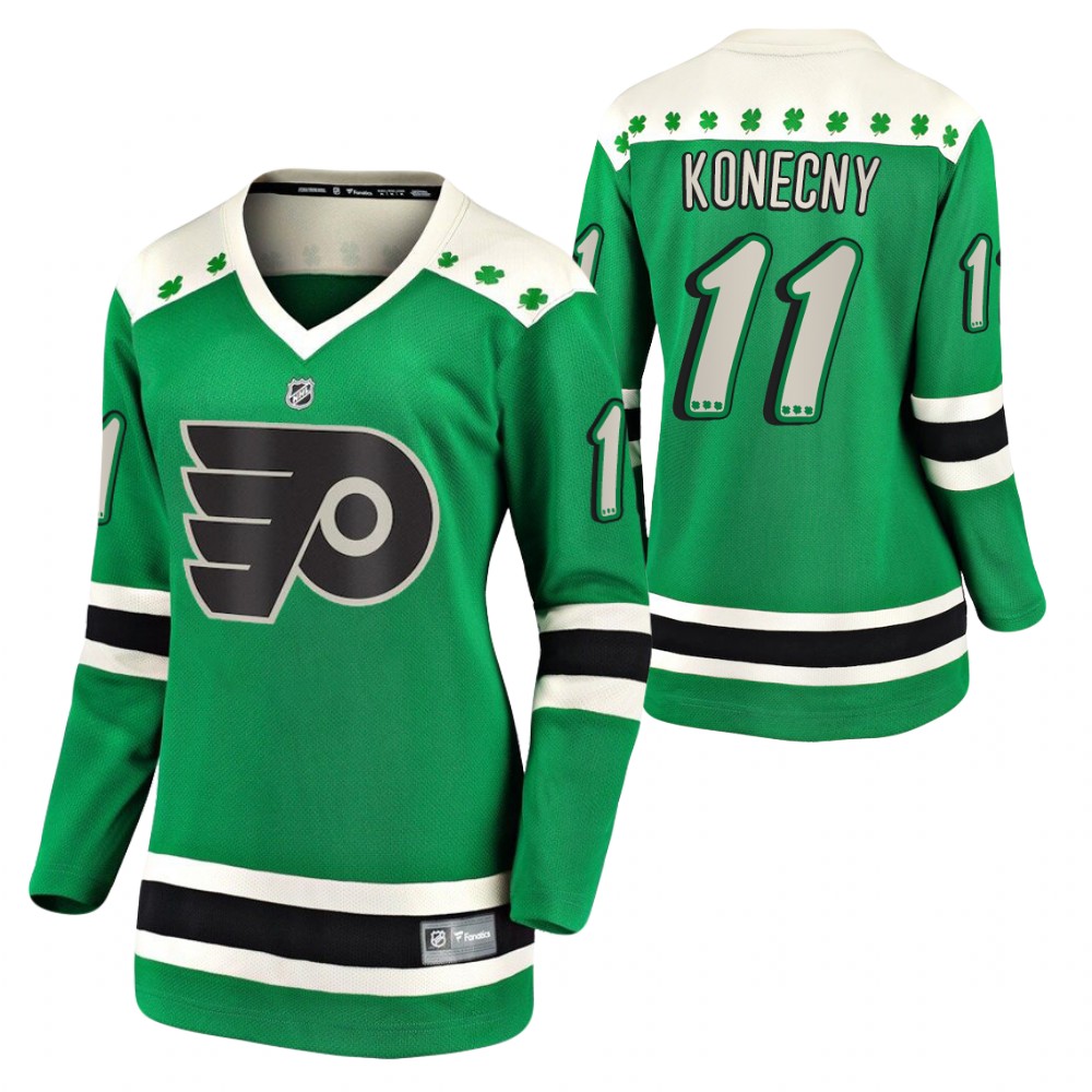 Travis Konecny #11 Flyers 2021 St. Patrick's Day Women Jersey Green