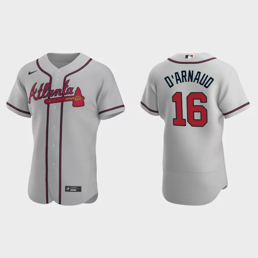 Travis d’Arnaud #16 Atlanta Braves Authentic Road Jersey – Gray