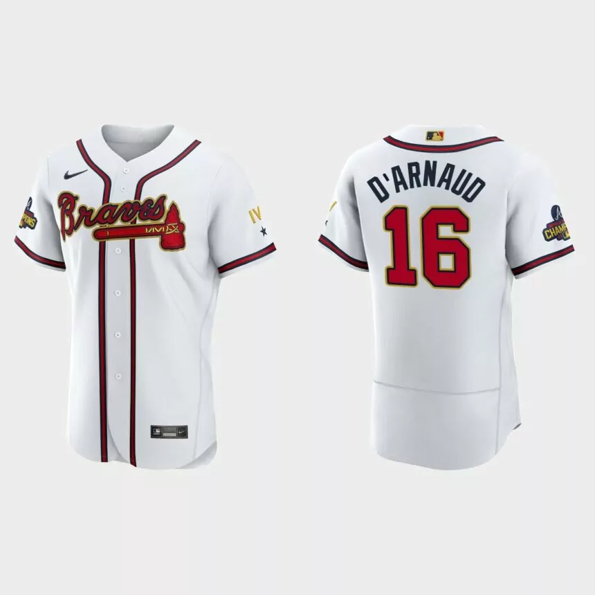 Travis d’Arnaud Atlanta Braves 2022 Gold Program White Authentic Jersey