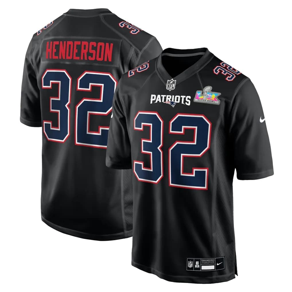 TreVeyon Henderson New England Patriots Nike Super Bowl LX Patch Carbon Fashion Game Jersey - Black