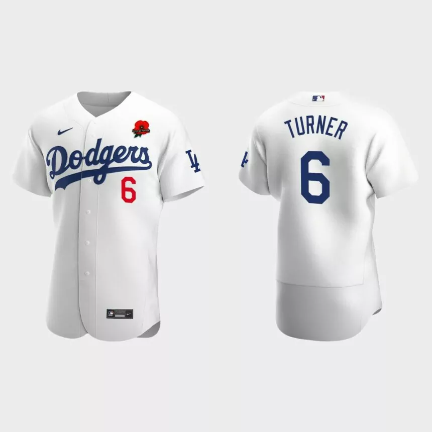 Trea Turner Los Angeles Dodgers 2022 Memorial Day Poppy Patch Authentic Jersey – White