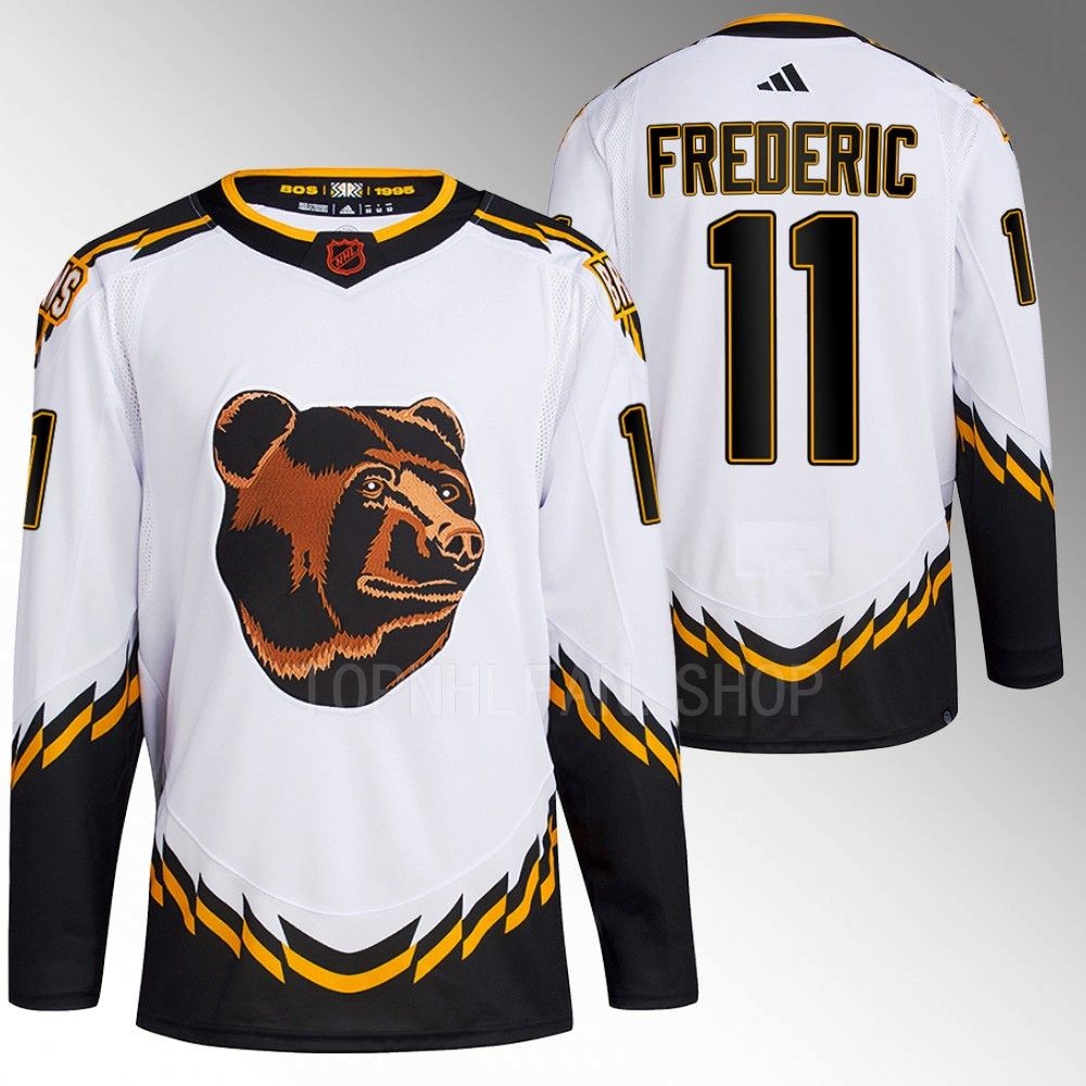 Trent Frederic 2022 Boston Bruins White Reverse Retro 2.0 Authentic Primegreen Jersey Stitched