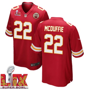 Trent McDuffie No 22 Men Super Bowl LIX Kansas City Chiefs Home Game 2025 Jersey- Replica