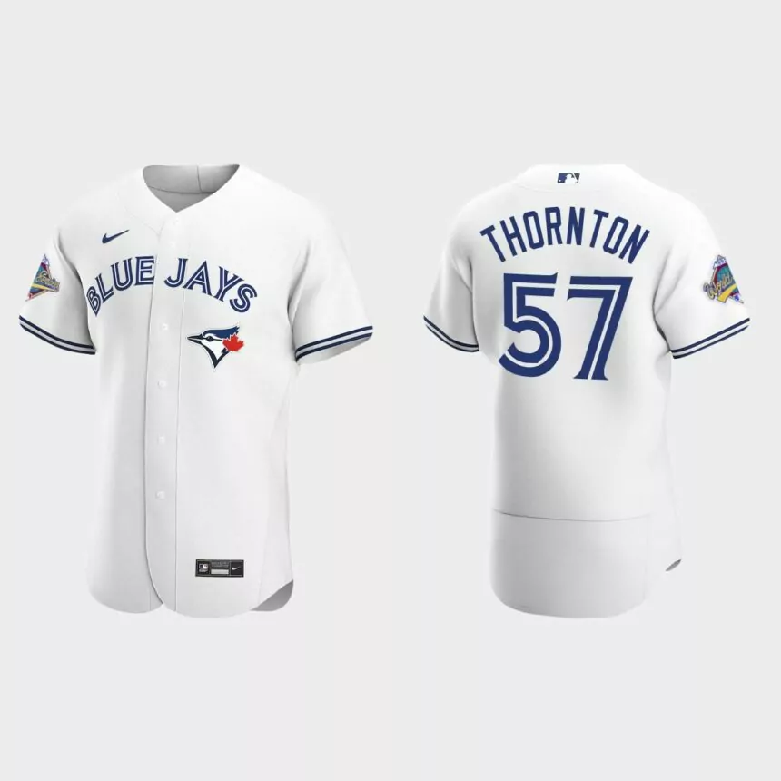 Trent Thornton Toronto Blue Jays 1992 World Series Patch Authentic Jersey – White