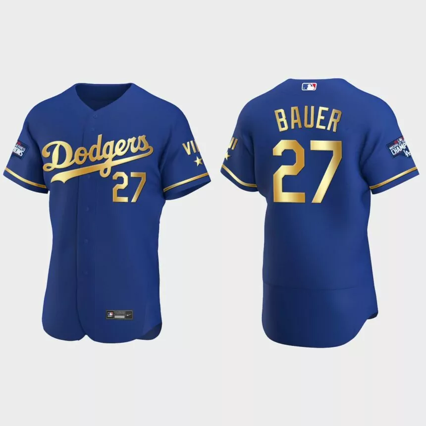 Trevor Bauer Los Angeles Dodgers 2021 Gold Program World Series Champions Jersey – Royal