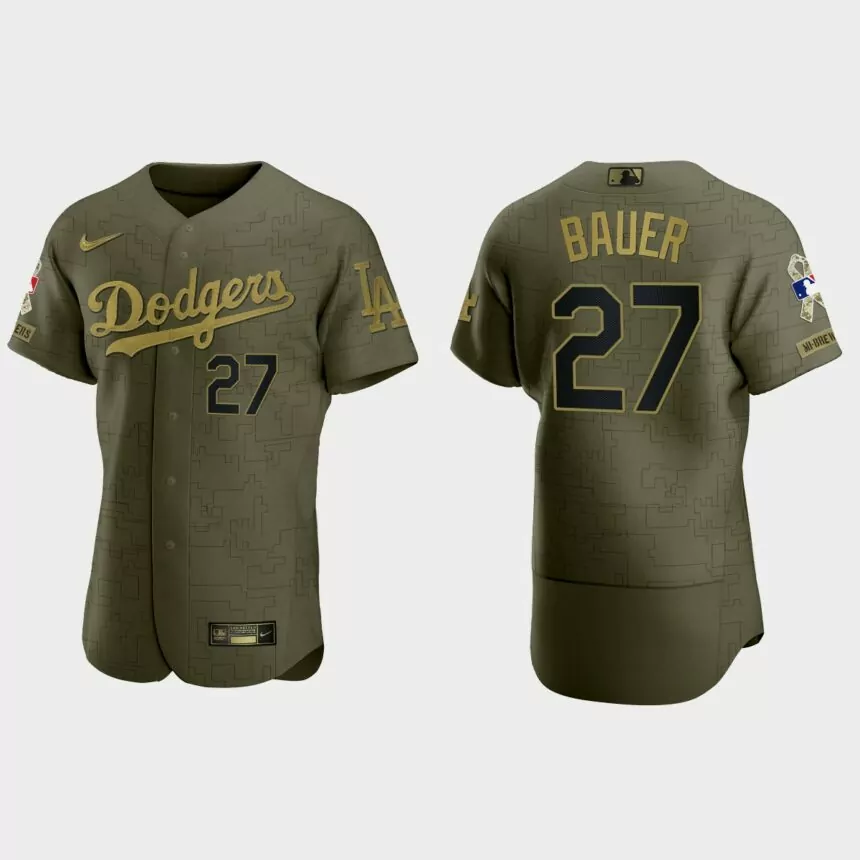 Trevor Bauer Los Angeles Dodgers 2021 Salute to Service Digital Camo Jersey – Green