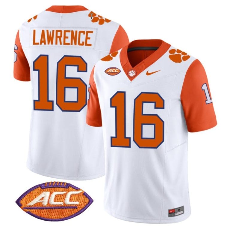 Trevor Lawrence Jersey #16 Clemson Tigers Vapor Limited Acc Patch College Football Stitched Orange Sleeves