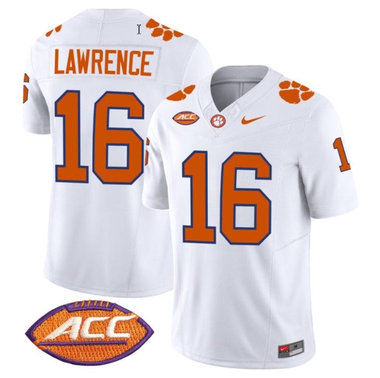 Trevor Lawrence Jersey #16 Clemson Tigers Vapor Limited Acc Patch College Football Stitched White